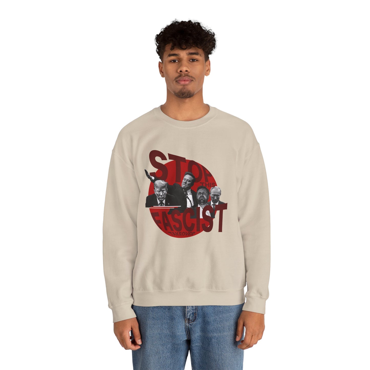 Stop Fascism Anti-Elon Anti-Trump Crewneck Sweatshirt