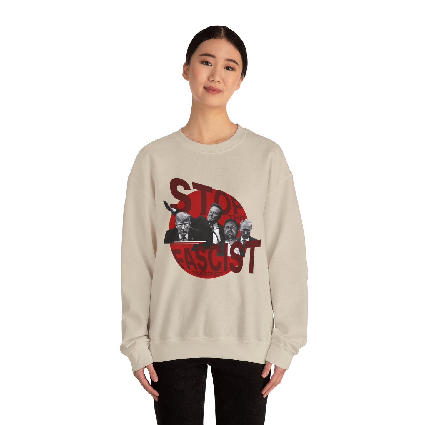 Stop Fascism Anti-Elon Anti-Trump Crewneck Sweatshirt